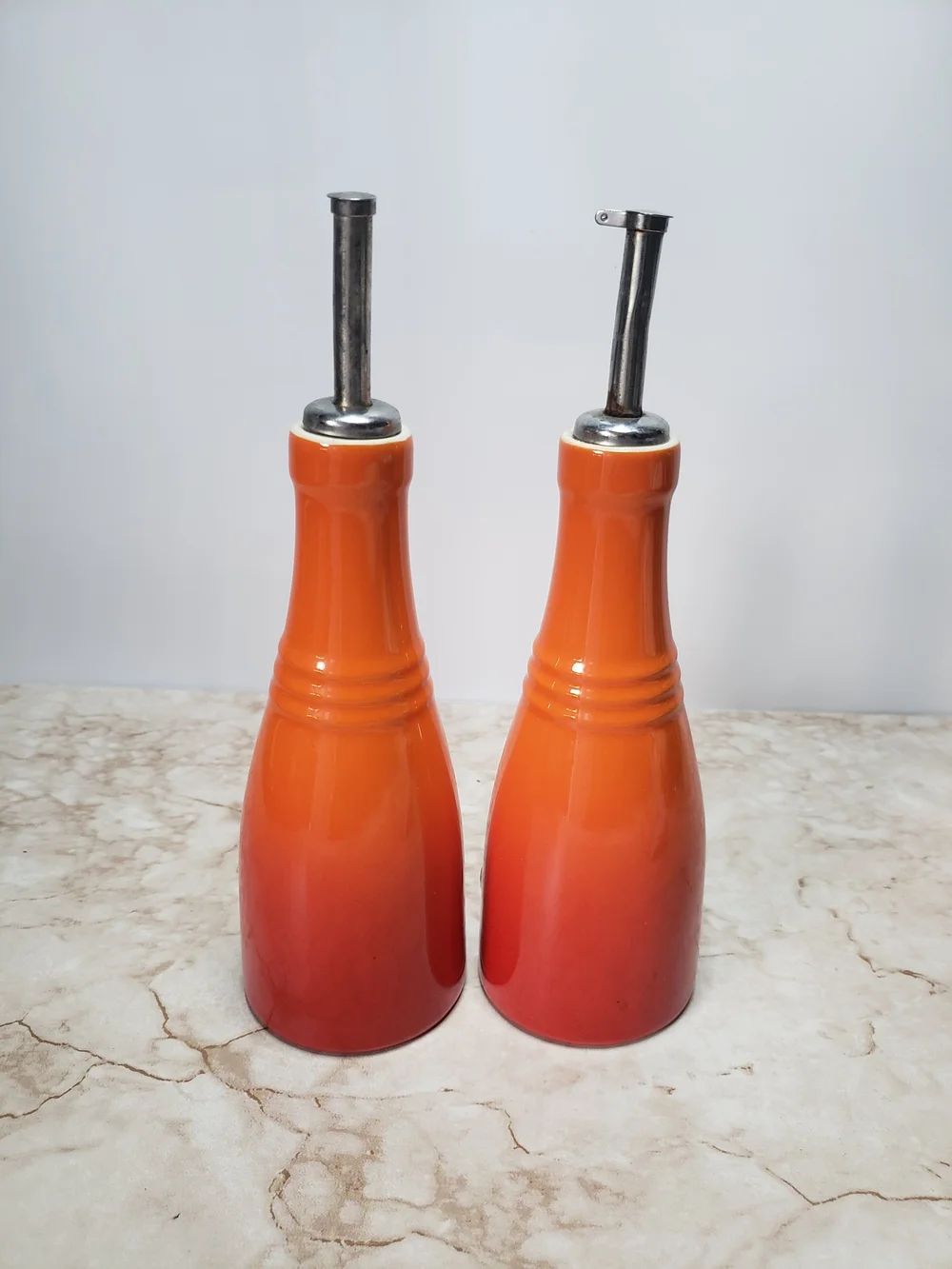 Le Creuset Orange Ceramic Olive Oil and Vinegar Pourer Set